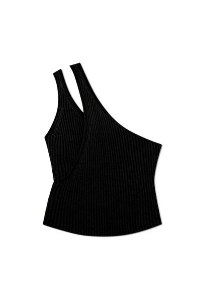 Shop Jonathan Simkhai Jenni Ribbed One Shoulder Top In Black