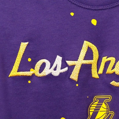 Shop Nike Purple Los Angeles Lakers Courtside Splatter Cropped T-shirt