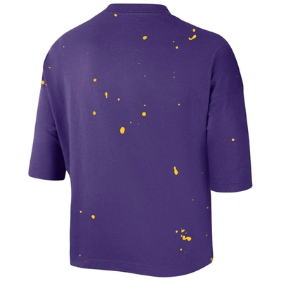 Shop Nike Purple Los Angeles Lakers Courtside Splatter Cropped T-shirt