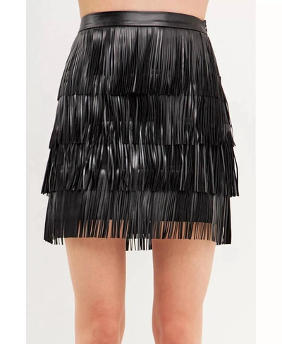 Shop 2.7 August Apparel Vicky Fringe Mini Skirt In Black