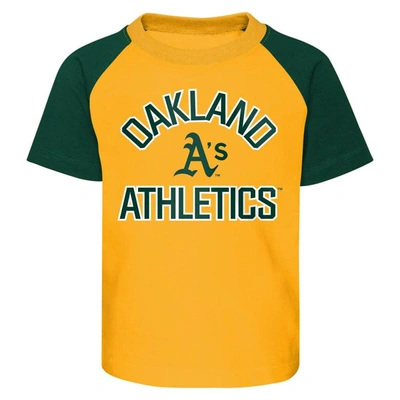 Shop Outerstuff Infant Gold/heather Gray Oakland Athletics Ground Out Baller Raglan T-shirt And Shorts Set