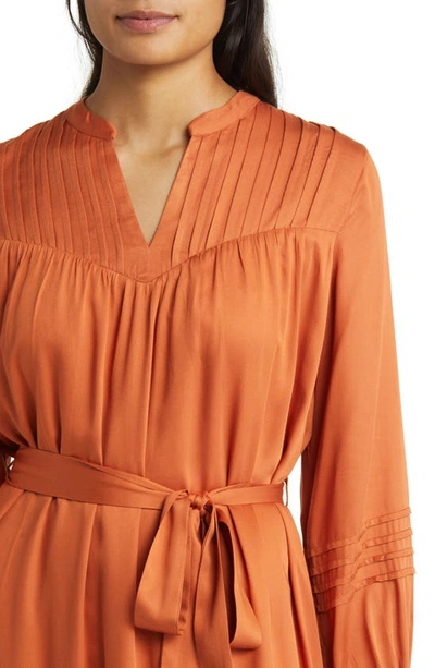Du Paradis Puff Sleeve Corduroy Midi Dress In Rust