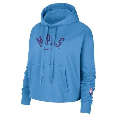 Shop Nike Powder Blue Los Angeles Lakers 2021/22 City Edition Essential Logo Cropped Pullover Hoodie