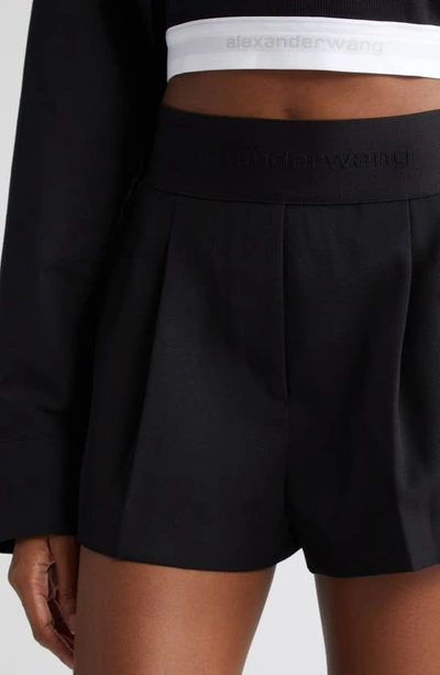 Shop Alexander Wang Pleated High Waist Wool Shorts In 001 Black