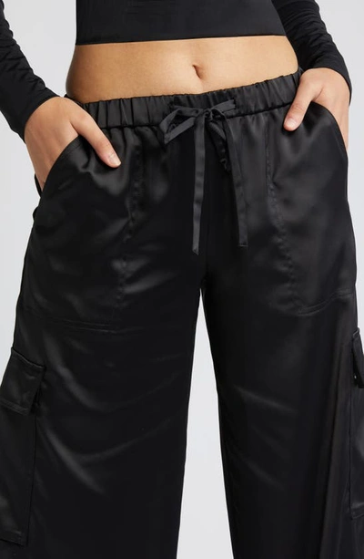 Shop Open Edit Satin Cargo Pants In Black