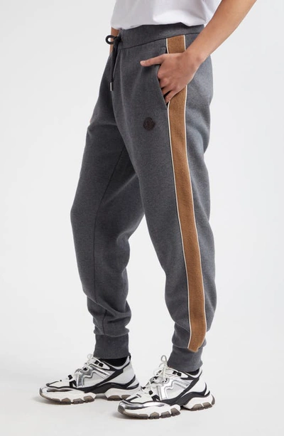 Shop Moncler Contrast Stripe Fleece Joggers In Grey