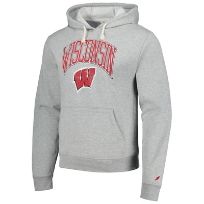 Shop League Collegiate Wear Heather Gray Wisconsin Badgers Tall Arch Essential Pullover Hoodie