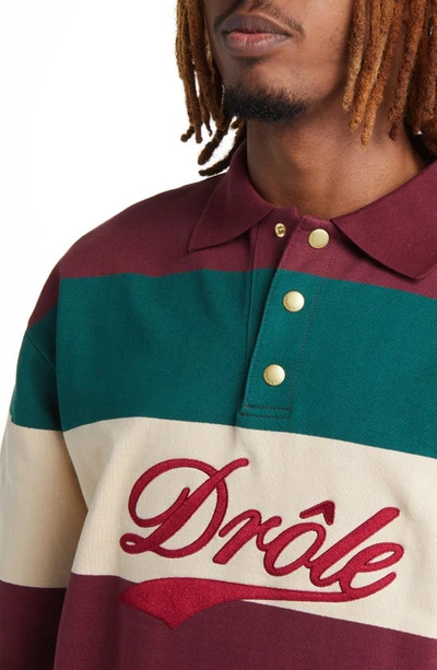 Shop Drôle De Monsieur Le Stripe Logo Embroidered Polo Sweatshirt In Bordeaux