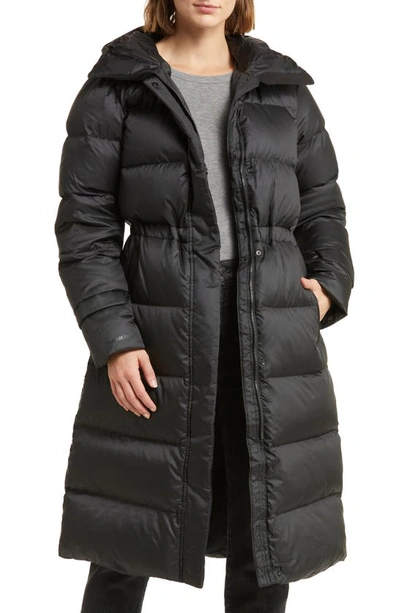 Shop Helly Hansen Essence Hooded 600 Fill Power Down Longline Puffer Coat In Black