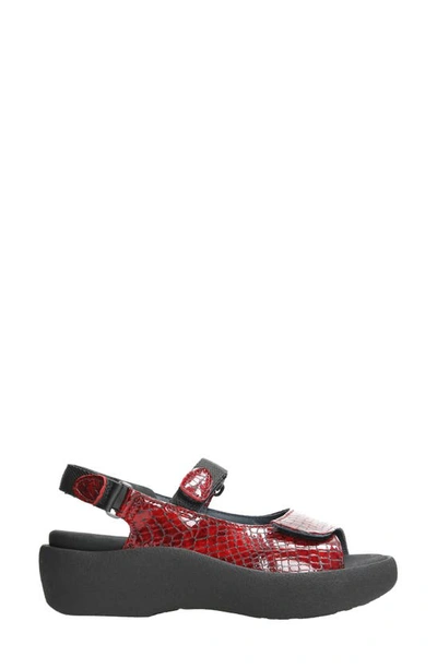 Wolky Jewel Sandal In Red Mini Croco Leather