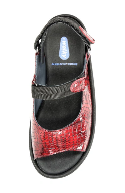 Wolky Jewel Sandal In Red Mini Croco Leather