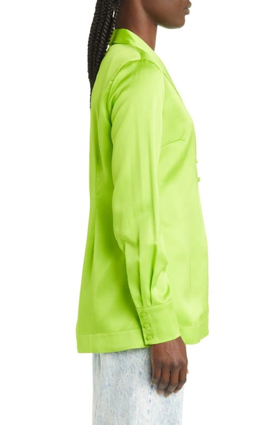 Shop Something New Naomi Satin Button-up Shirt In Acid Lime