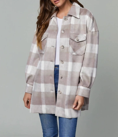 Shop Dolce Cabo Plaid Shacket Front Pockets In Taupe In Grey