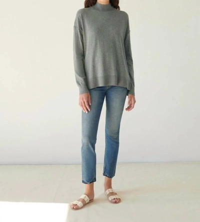 Shop White + Warren Cotton Silk Hi-lo Standneck Sweater In Grey