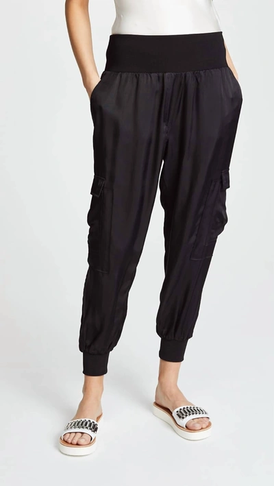 Shop Cinq À Sept Women's Giles Elastic Waistband Black Silk Cuffed Jogger Pants