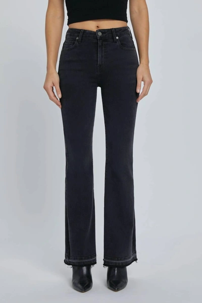 Shop Hidden Happy Let Out Flare With Slit Jeans In Black