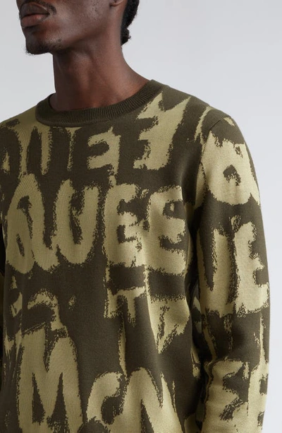 Shop Alexander Mcqueen Shadow Graffiti Logo Wool Blend Sweater In Khaki Green