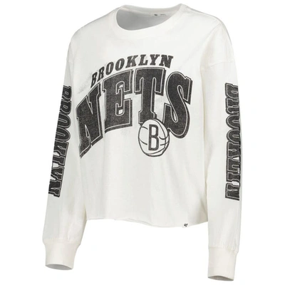 Shop 47 ' Cream Brooklyn Nets Parkway Brush Back Long Sleeve Cropped T-shirt