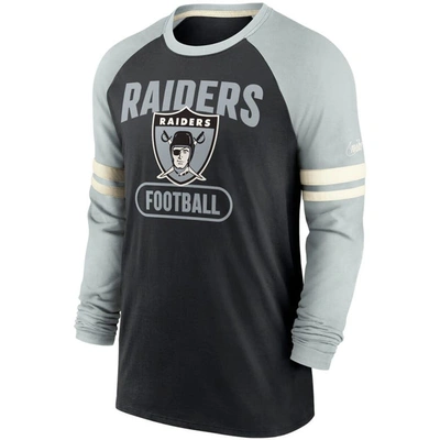 Shop Nike Black/silver Las Vegas Raiders Throwback Raglan Long Sleeve T-shirt