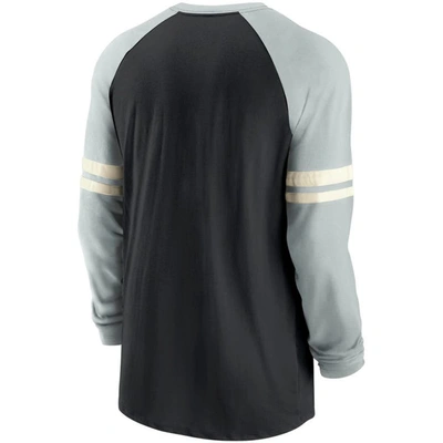 Shop Nike Black/silver Las Vegas Raiders Throwback Raglan Long Sleeve T-shirt