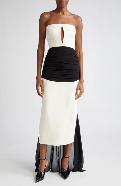 Shop Givenchy Colorblock Strapless Keyhole Gown With Train In Ivory