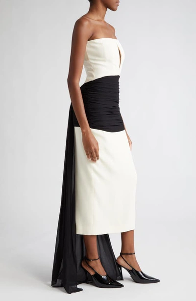 Shop Givenchy Colorblock Strapless Keyhole Gown With Train In Ivory