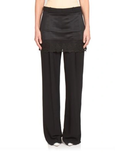 Shop Givenchy Lace Skirt Overlay Wide-leg Pants In Black