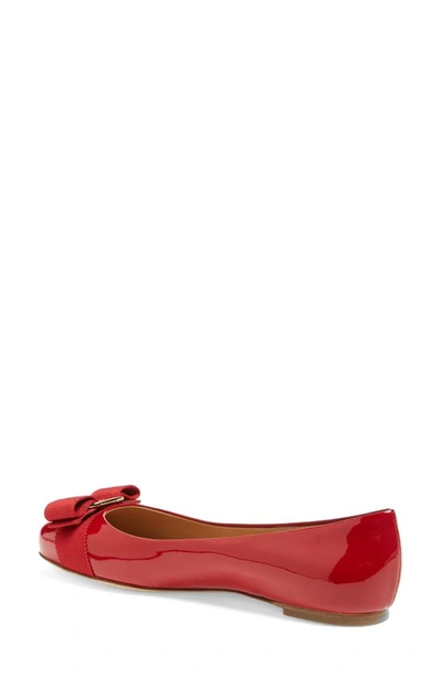 Shop Ferragamo Varina Leather Flat In Red