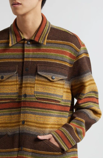Shop Double Rl Stripe Wool Overshirt In Brown Stripe Multi