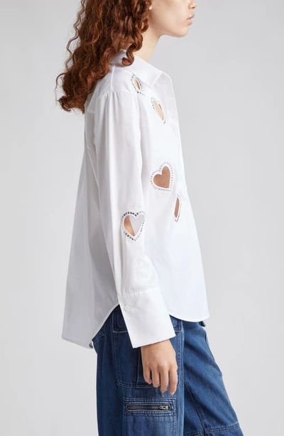 Shop Alice And Olivia Finely Crystal Heart Cutout Button-up Shirt In Off White