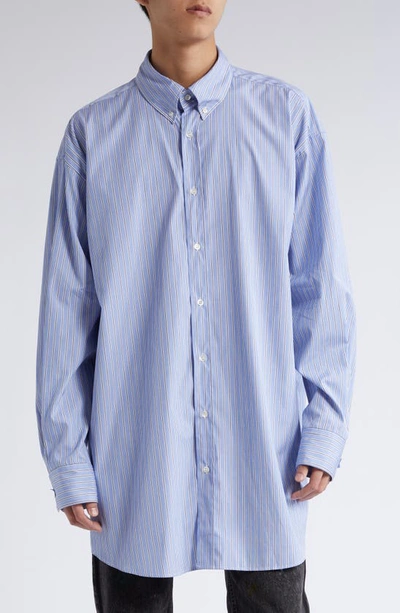 Shop Maison Margiela Stripe Oversize Organic Cotton Oxford Button-down Shirt In Blue Stripes