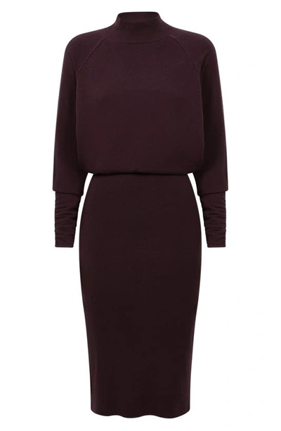 Shop Reiss Freya Mock Neck Long Sleeve Sweater Dress In Burgundy