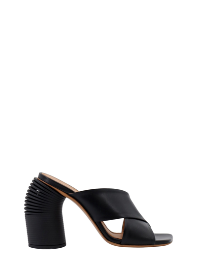 Off-white Leather Criss Cross Spring Mules With Statement Heel 10 Cm In Black