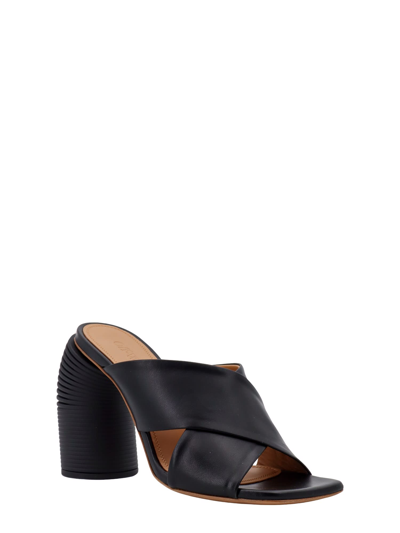 Off-white Leather Criss Cross Spring Mules With Statement Heel 10 Cm In Black