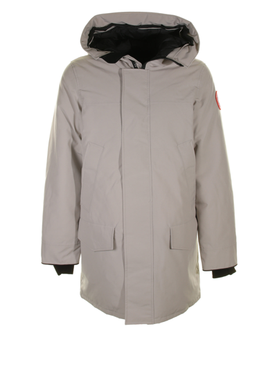 Shop Canada Goose Long Parka With Logo And Hood In Limestone