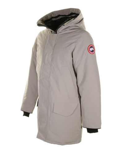 Shop Canada Goose Long Parka With Logo And Hood In Limestone