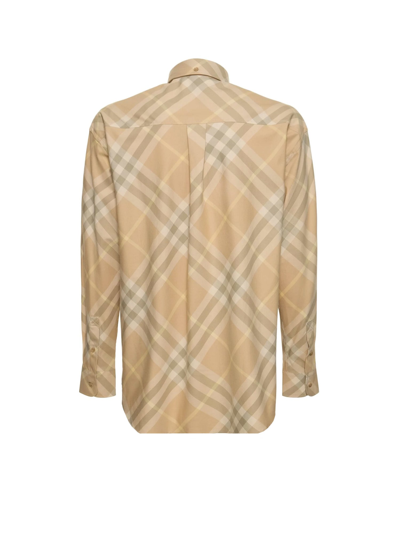 Burberry Men Beige Shirt With Button-down Collar And Check Motif In Cotton Man In Beige