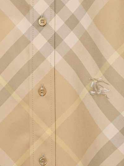 Burberry Men Beige Shirt With Button-down Collar And Check Motif In Cotton Man In Beige