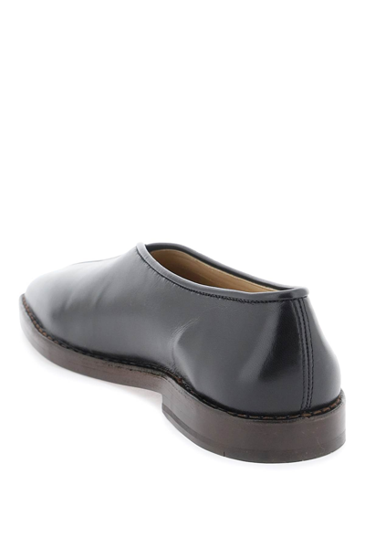 Shop Lemaire Shiny Nappa Leather Slip-ons In Black (black)