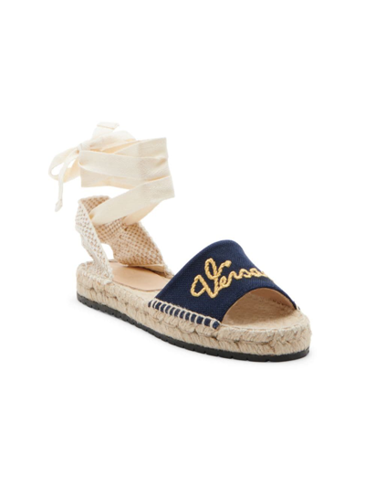 Shop Versace Little Girl's Logo Espadrille Sandals In Natural Navy