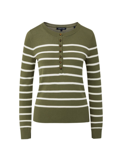Shop Veronica Beard Women's Dianora Striped Knit Henley Top In Army Off White