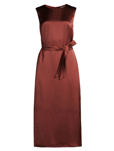 Shop Weekend Max Mara Women's Baiardo Satin Tie-waist Sheath Midi-dress In Rust
