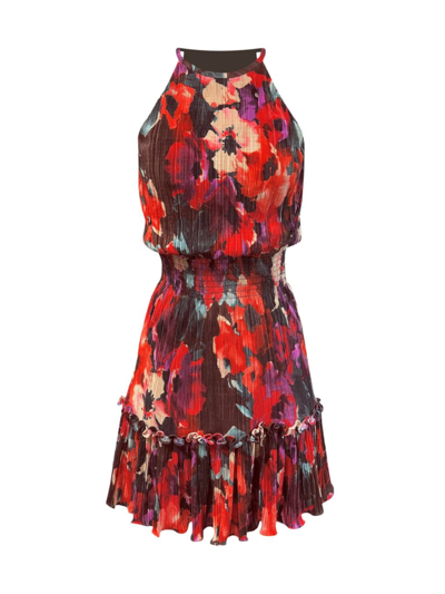 Shop Dress The Population Women's Kaylee Floral Halter Minidress In Rouge Multi