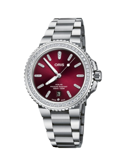Shop Oris Women's Aquis Date Stainless Steel & 1.2 Tcw Lab-grown Diamond Bracelet Watch/41.5mm