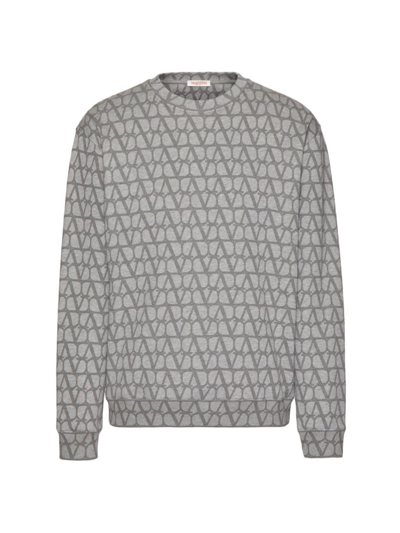 Shop Valentino Men's Cotton Crewneck Sweatshirt With Toile Iconographe Print In Grey