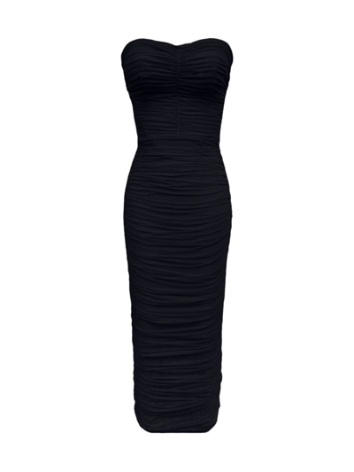 Shop Dress The Population Women's Heather Ruched Midi-dress In Black
