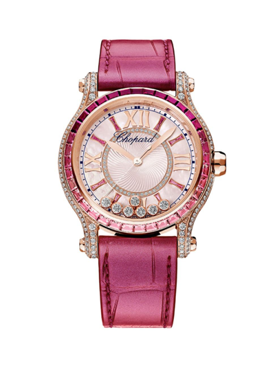 Shop Chopard Women's Happy Sport 18k Rose Gold. Multi-gemstone & Leather Strap Watch/36mm