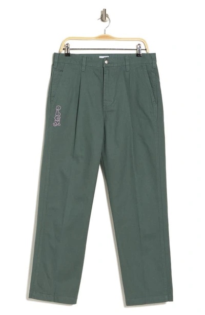 Shop Obey Estate Embroidered Pleated Pants In Silver Pine