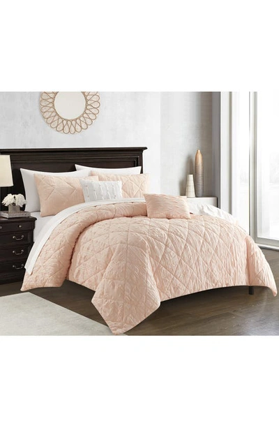 Shop Chic Aria Crinkled Comforter 9-piece Bed In Blush