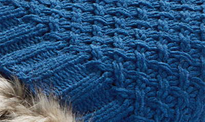 Shop Chic Rebekah Faux Fur Pompom Fringe Throw Blanket In Blue